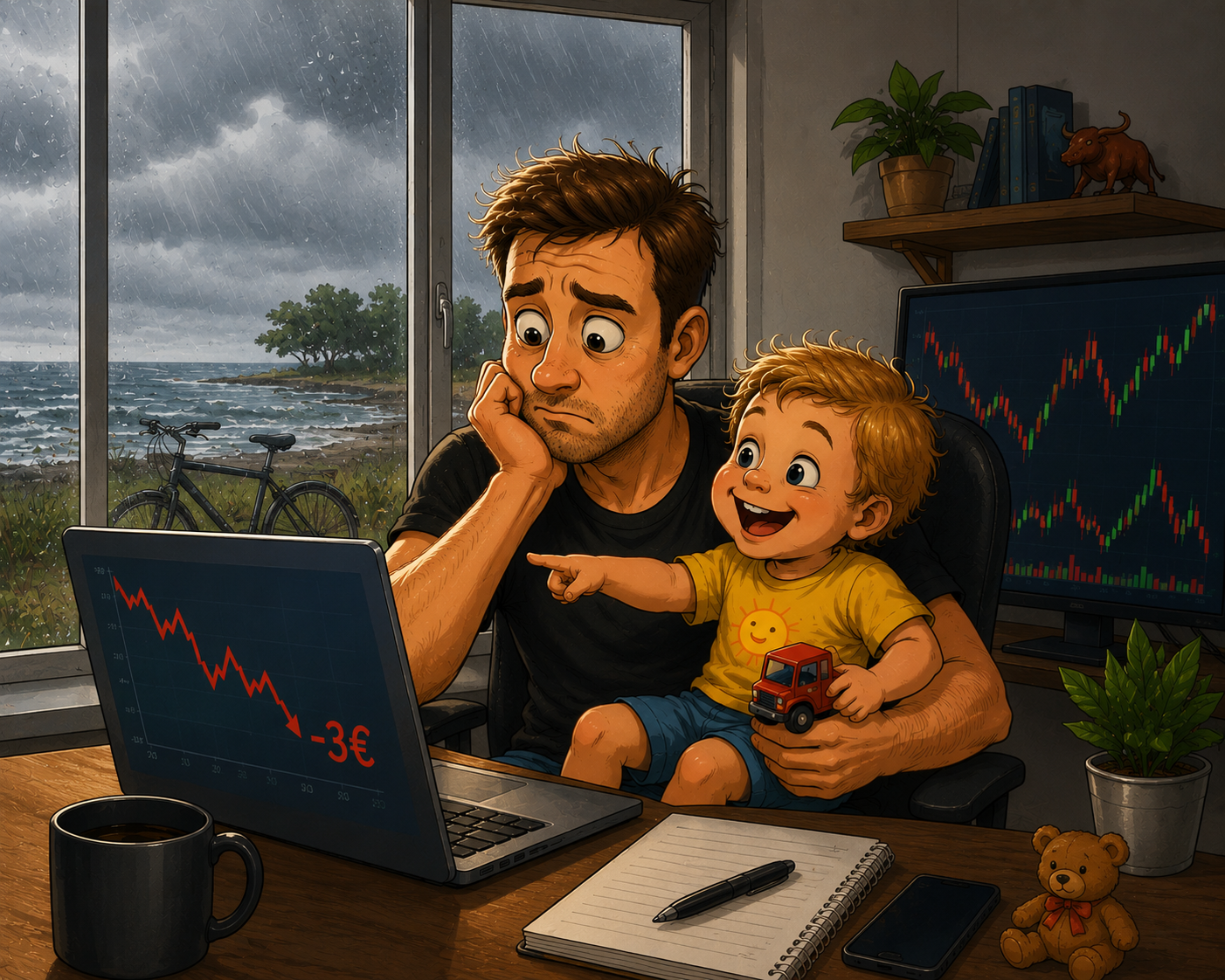 Investor vaatamas oma investeeringuid, koos lapsega